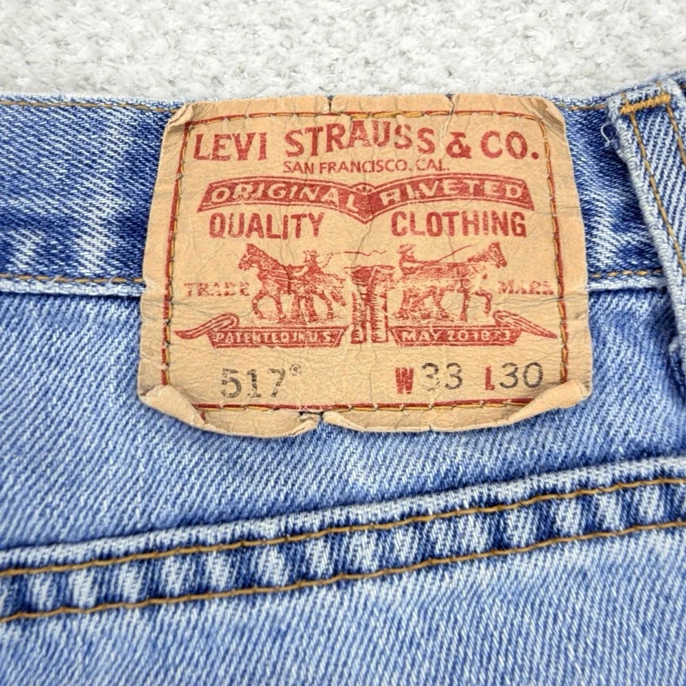 Levi's 517 Boot Cut Jeans USA Made 33x30 Light Wash Vintage Distressed Denim